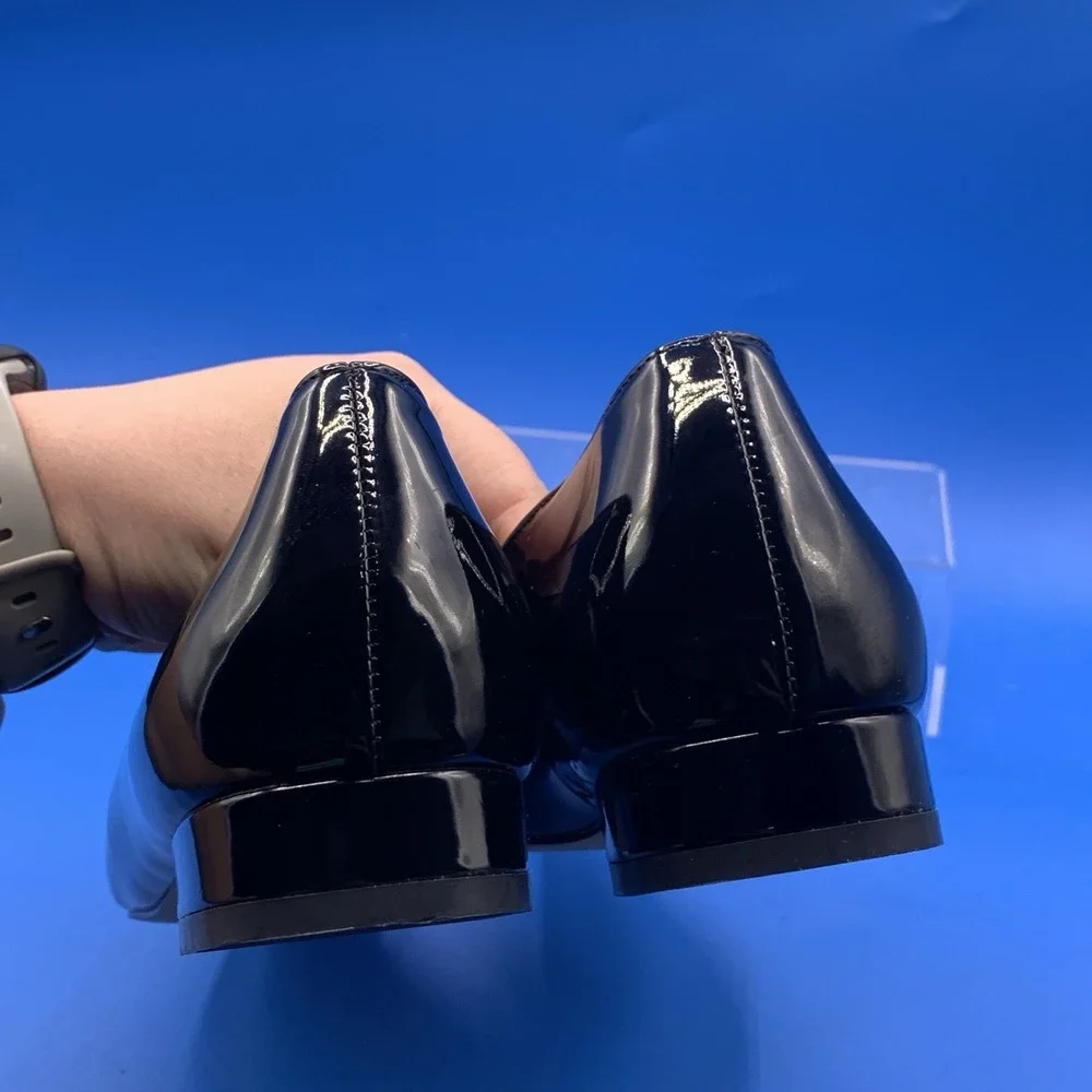 Lovirs Women's Black Double Bow Pointed Toe Faux Patent Leather Flats - Size 10